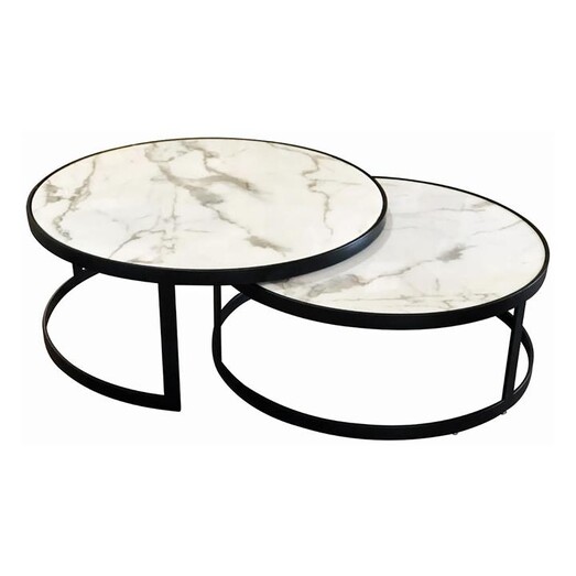 Picture of Glory Set of 2 Faux Marble Coffee Tables, White Metal Black/White Future Classics Furniture