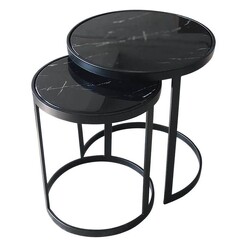 Picture of Glory Set of 2 Faux Marble Side Tables, Black Metal White Future Classics Furniture