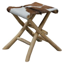 Picture of Goat Skin Folding Stool Hair On Hide Brown Kayu Estate