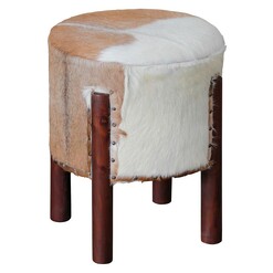 Picture of Goat Skin Round Stool Hair On Hide Mahogany Kayu Estate