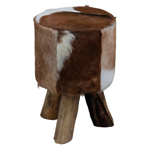 Picture of Goat Skin Tripod Stool Hair On Hide Brown Kayu Estate