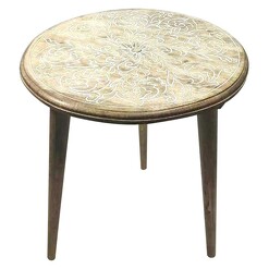 Picture of Gracia Carved Wooden Round Side Table Natural/White Status Collections