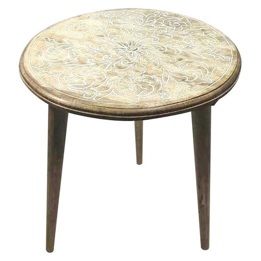 Picture of Gracia Carved Wooden Round Side Table Natural/White Status Collections