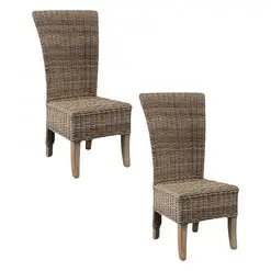 Picture of Greenface Tall Rattan Dining Chair with Cushion (Set of 2) Natural Kubu Grey Nova Solo