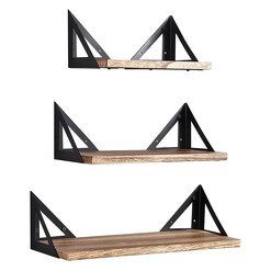 Picture of Griver Wood & Metal Set of 3 Floating Shelves Black Levede