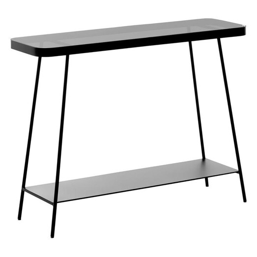 Picture of Haig Glass Top Console Table Metal Black Vida & Co.