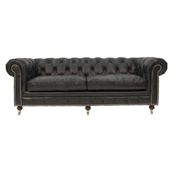 Picture of Hampton Court 3 Seater Leather Chesterfield Sofa Worn Coal Alliance Furniture