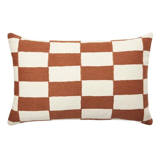 Picture of Harper Chequered Breakfast Cushion with Feather Fill in Brown by L&M Home Picture of Harper Chequered Breakfast Cushion with Feather Fill in Brown by L&M Home