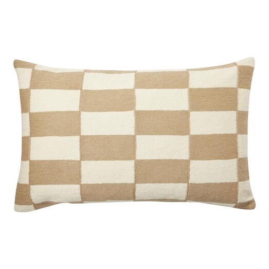 Picture of Harper Chequered Breakfast Cushion with Feather Fill in Natural by L&M Home