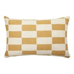 Picture of Harper Chequered Breakfast Cushion with Feather Fill in Yellow by L&M Home