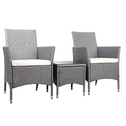 Picture of Hassan 3-Piece Outdoor Armchairs & Table Set, Light Grey Wicker Frisse Outdoors