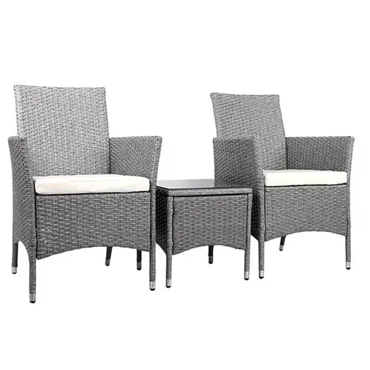 Picture of Hassan 3-Piece Outdoor Armchairs & Table Set, Light Grey Wicker Frisse Outdoors
