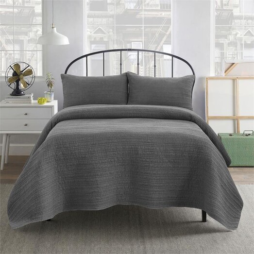 Picture of Hazel Sandwash Coverlet Polyester Charcoal Dreamaker Picture of Hazel Sandwash Coverlet Polyester Charcoal Dreamaker