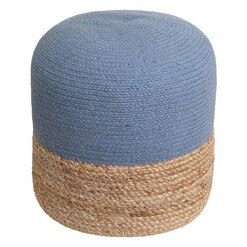 Picture of Henri Round Jute & Cotton Ottoman in Blue by j.elliot HOME