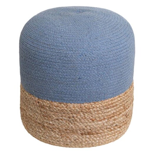 Picture of Henri Round Jute & Cotton Ottoman in Blue by j.elliot HOME