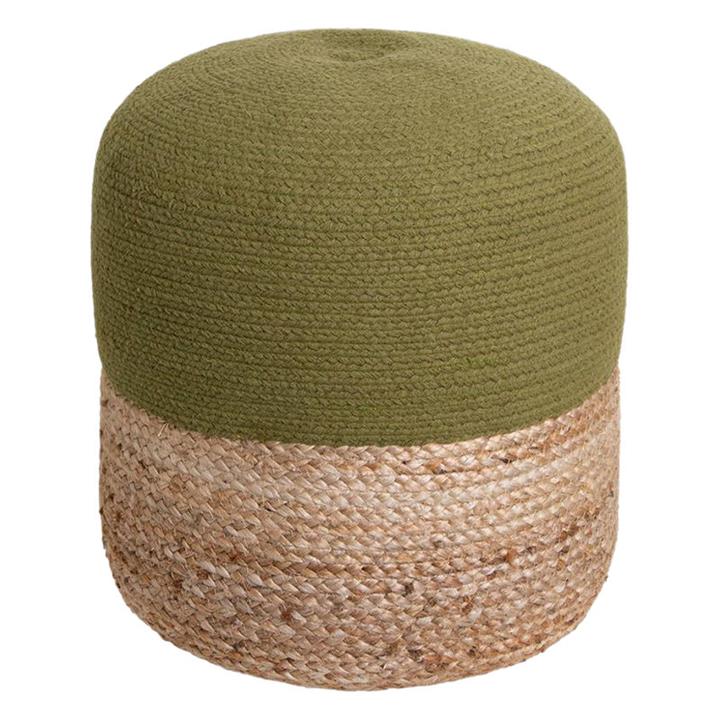 Picture of Henri Round Jute & Cotton Ottoman in Green by j.elliot HOME