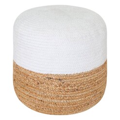 Picture of Henri Round Jute & Cotton Ottoman in White by j.elliot HOME