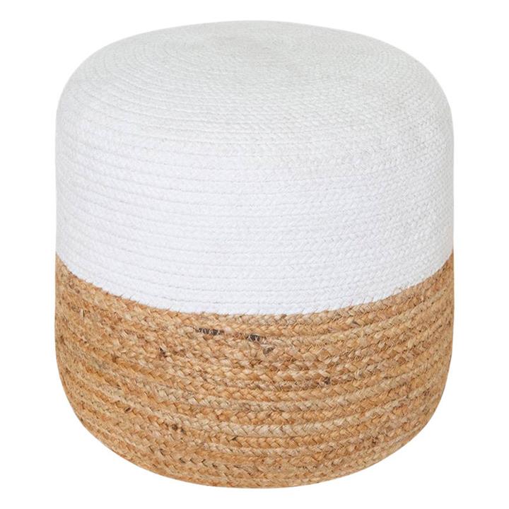 Picture of Henri Round Jute & Cotton Ottoman in White by j.elliot HOME