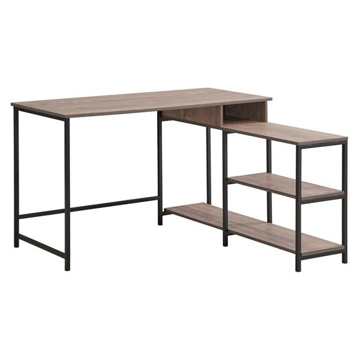 Picture of Horton L-Shaped Office Desk with Shelves Chipboard Oak U.S Designs