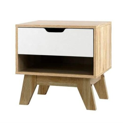 Picture of Iker Bedside Table Drawer Nightstand Shelf Cabinet Storage Lamp Side Wooden