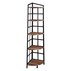 Picture of Industrial 5 Tier Corner Bookshelf in Brown by IHOMDEC