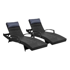 Picture of Inet Wicker Set of 2 Outdoor Sun Loungers Polyethylene Black Frisse Outdoors