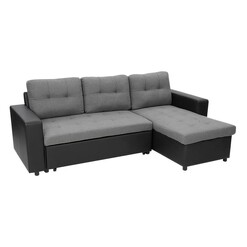 Picture of Inga Linen & Faux Leather Corner Sofa Bed Dark Grey Unique Home
