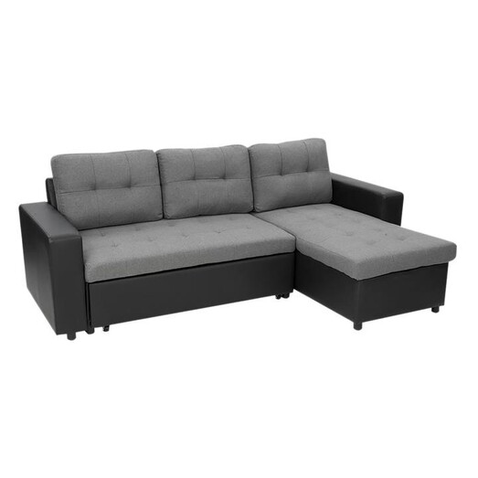 Picture of Inga Linen & Faux Leather Corner Sofa Bed Dark Grey Unique Home