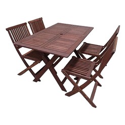 Picture of Island 5-Piece Folding Outdoor Dining Set Wood Mahogany The Import Depot