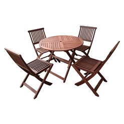Picture of Island Round 5-Piece Folding Outdoor Dining Set Wood Mahogany The Import Depot