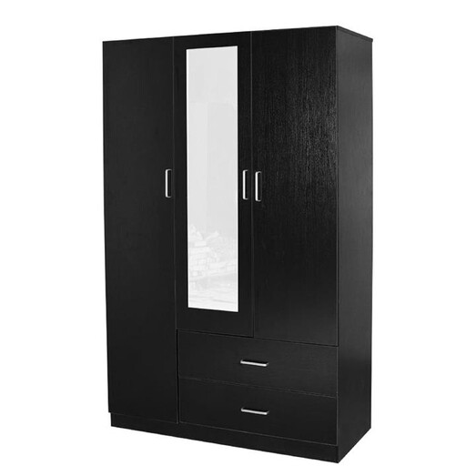 Picture of Jace 3-Door 2-Drawers Wardrobe Closet Clothes Storage Cabinet With Mirror - Black