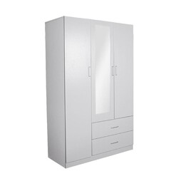 Picture of Jace 3-Door 2-Drawers Wardrobe Closet Clothes Storage Cabinet With Mirror - White