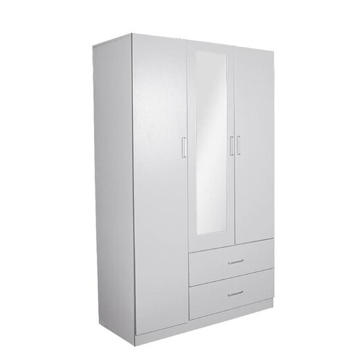 Picture of Jace 3-Door 2-Drawers Wardrobe Closet Clothes Storage Cabinet With Mirror - White Picture of Jace 3-Door 2-Drawers Wardrobe Closet Clothes Storage Cabinet With Mirror - White
