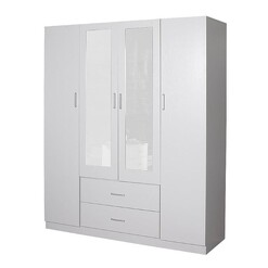 Picture of Jace 4-Door 2-Drawers Wardrobe Closet Clothes Storage Cabinet With Mirror - White