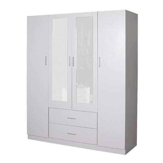Picture of Jace 4-Door 2-Drawers Wardrobe Closet Clothes Storage Cabinet With Mirror - White