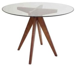 Picture of Jean Prouve Inspired Dining Table - Glass Top 100cm - Walnut
