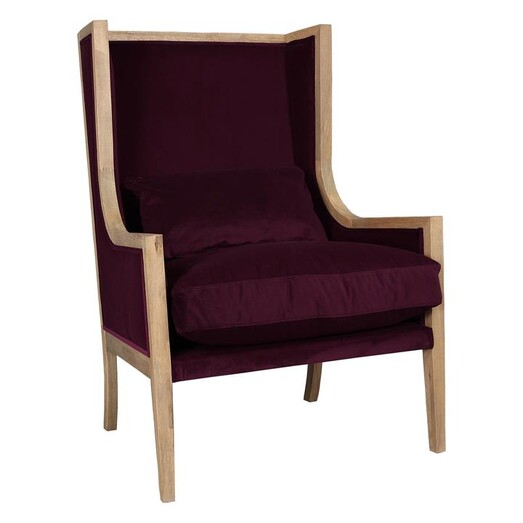 Picture of Jenner Plum Velvet Wingback Chair Oak Florabelle