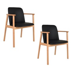 Picture of Joly Black Faux Leather Set of 2 Dining Armchairs Wood Light Timber casabona