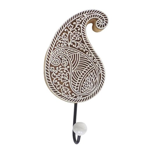 Picture of Jonita Paisley Block Print Wall Hook in White/Brown by Status Collections