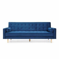 Picture of Julie Modern Scandinavian Velvet Fabric 3-Seater Sofa Bed - Blue