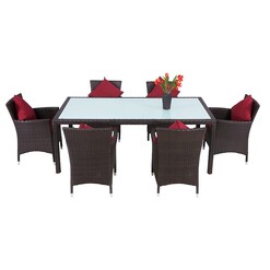 Picture of Kariokis 7-Piece Outdoor Dining Set, Red Metal Brown/Red Homeflex
