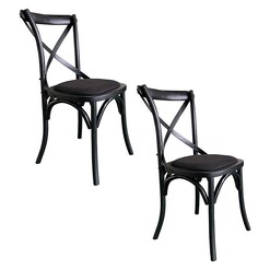 Picture of Kasan Set of 2 Linen & Oak Dining Chairs in Black by Jac Home Living