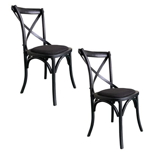 Picture of Kasan Set of 2 Linen & Oak Dining Chairs in Black by Jac Home Living