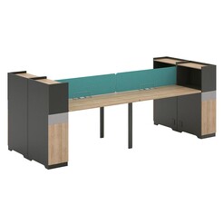 Picture of Kelset 4-Person Workstation Office Desk MDF Kaldi/Grey Iniko