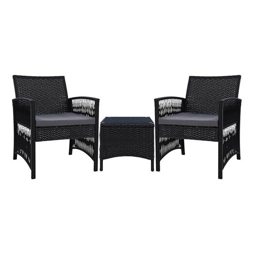 Picture of Kenway 3-Piece Outdoor Dining Chair Set Wicker Black/Grey Frisse Outdoors