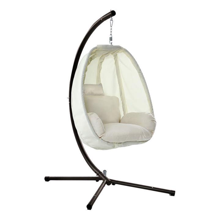 Picture of Kenway Hanging Pod Swing Chair with Stand, Cream Polyester Frisse Outdoors