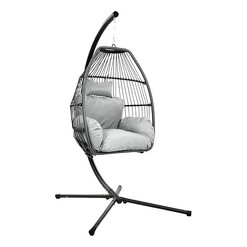 Picture of Kenway Rattan Double Hanging Pod Chair, Grey Resin Frisse Outdoors
