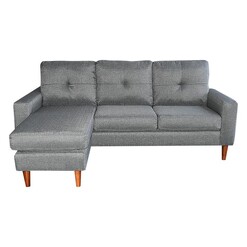 Picture of Kerr 3-Seater Linen Chaise Sofa, Wooden Legs Grey Unique Home