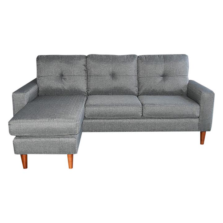 Picture of Kerr 3-Seater Linen Chaise Sofa, Wooden Legs Grey Unique Home