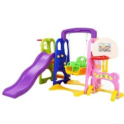 Picture of Kids 7-in-1 Slide Swing with Basketball Hoop Toddler Outdoor Indoor Play